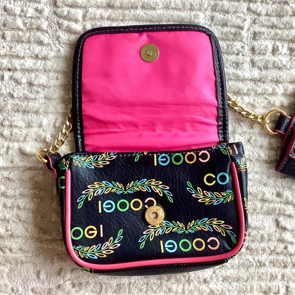 Coogi Mini Bag Chain Wrist Cuff Clutch Vintage Australia Rainbow Logo Black Pink - Picture 5 of 14